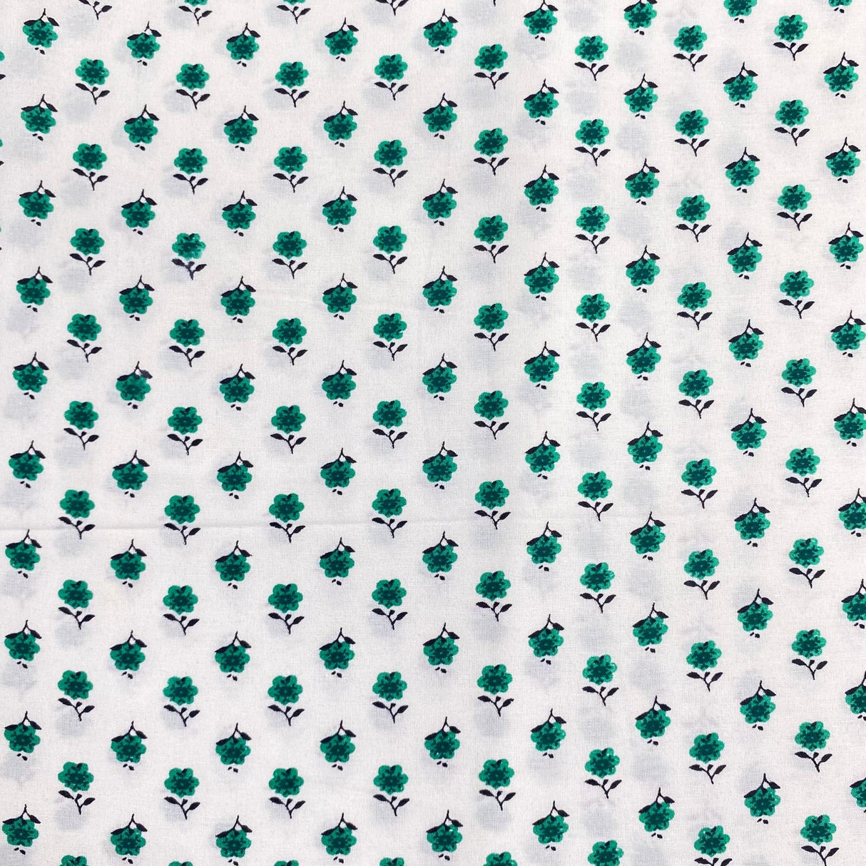 Pound A Metre 5 Metres Luxury Printed Cotton – 36" Wide-(White & Green Flower)