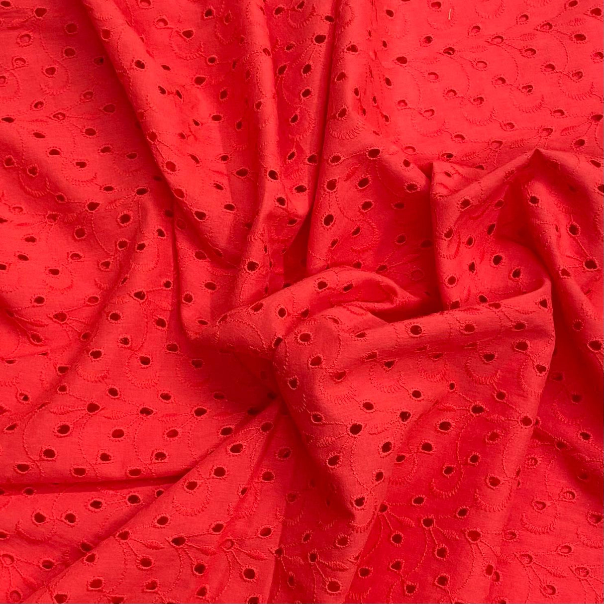 Pound A Metre Red Luxurious Cotton Broderie Anglaise - 60" Wide - Variations Available