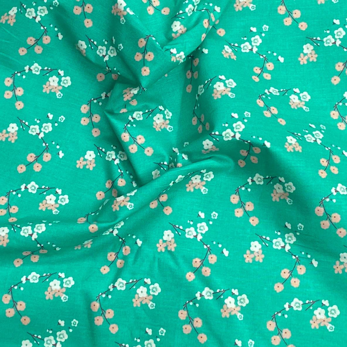 Pound A Metre Luxurious Cotton Poplin – 63” Wide Fabric (Green Floral)