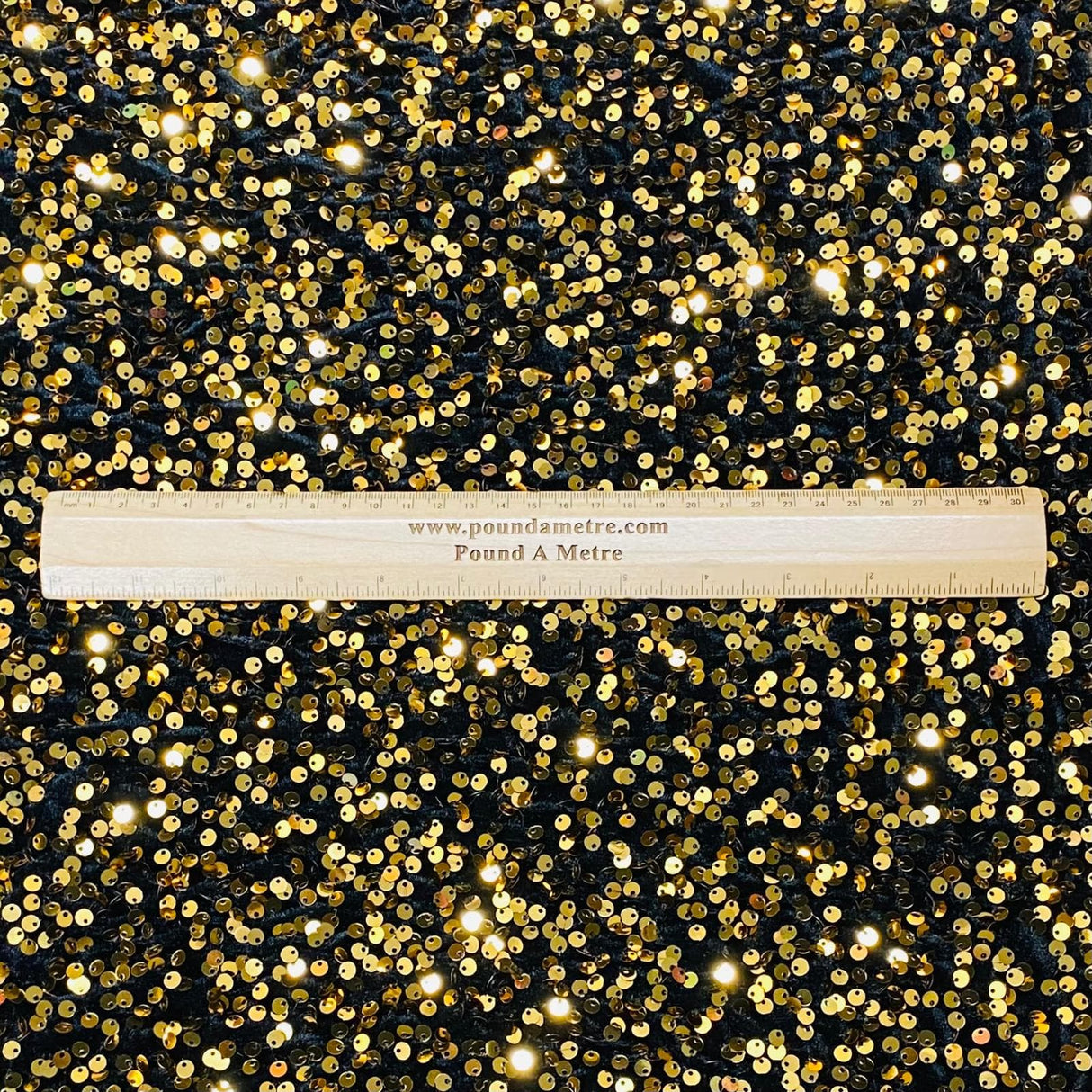Pound A Metre Per Metre Luxurious Sequins On Velvet- 55" Wide - (Black & Gold)
