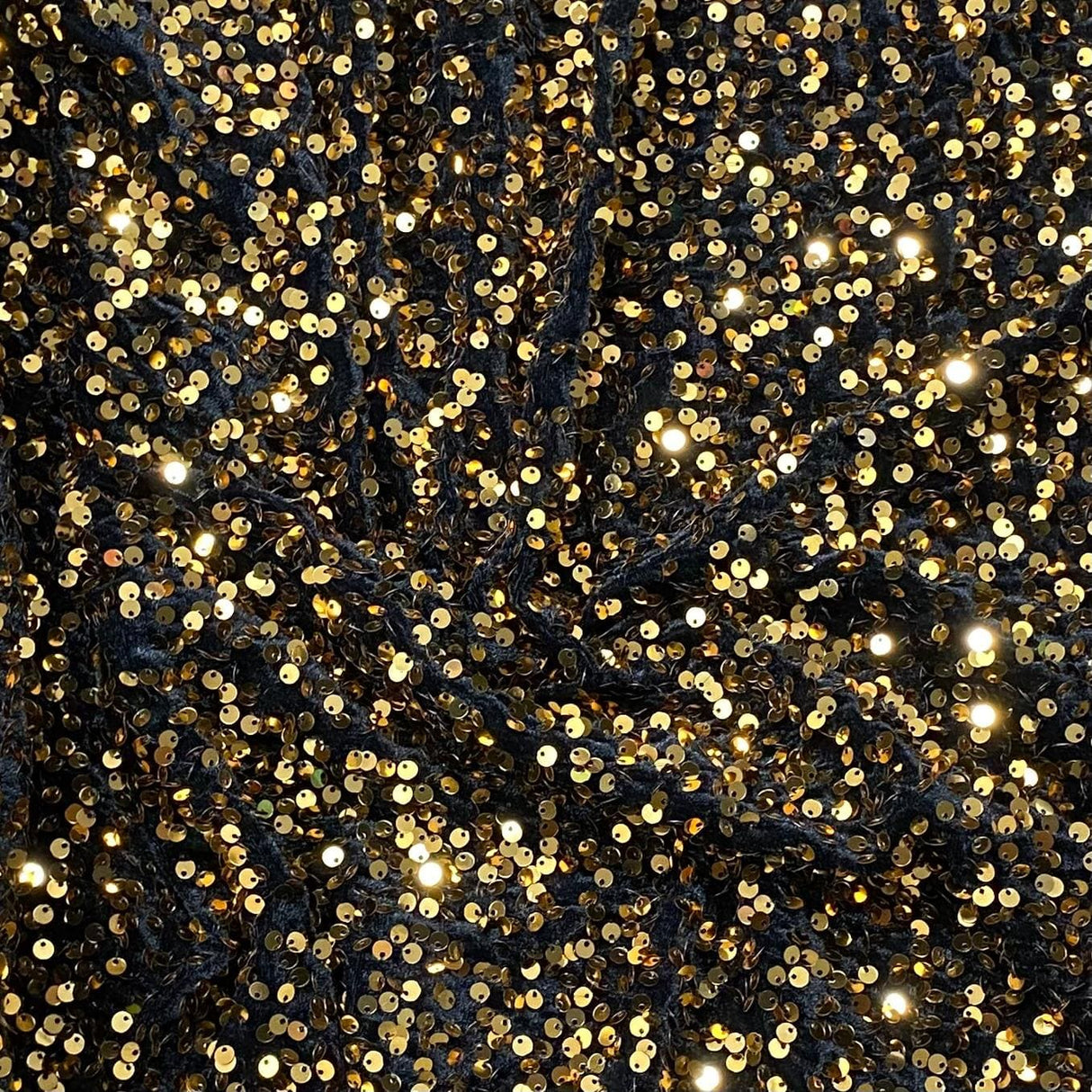 Pound A Metre Per Metre Luxurious Sequins On Velvet- 55" Wide - (Black & Gold)