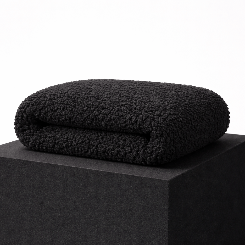 Pound A Metre Luxurious Sherpa Fleece with Sweatshirt Backing – 55" Wide (Black)