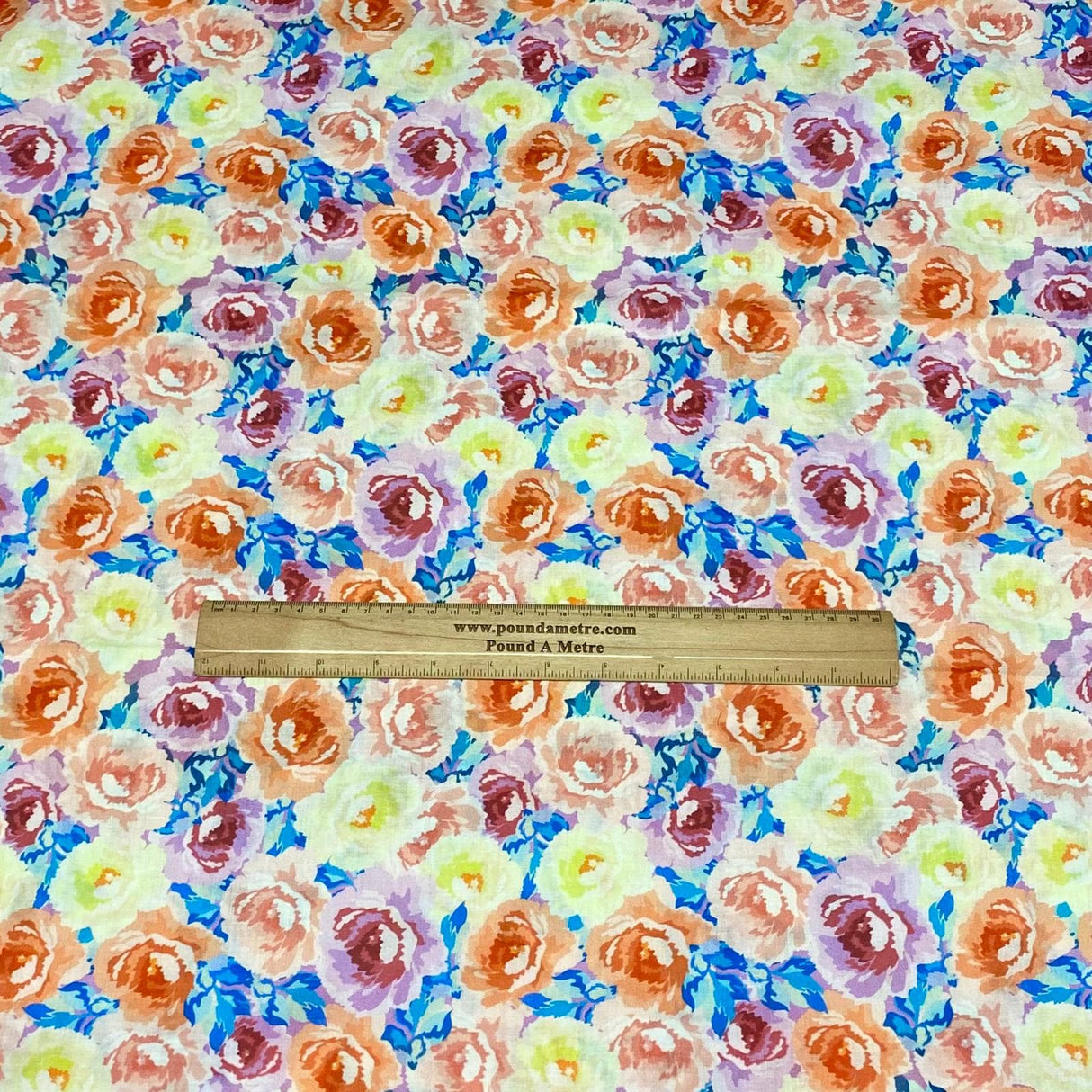 Pound A Metre Luxury Dressmaking 100% Digital Printed Cotton Lawn- 55" (Bright Garden)