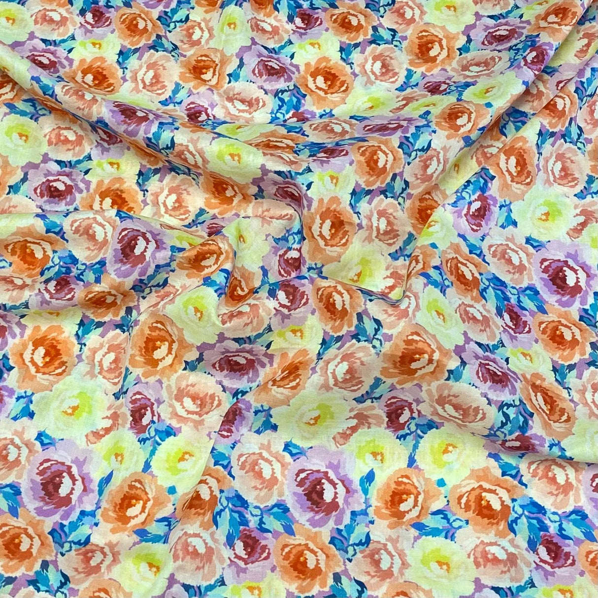 Pound A Metre Luxury Dressmaking 100% Digital Printed Cotton Lawn- 55" (Bright Garden)