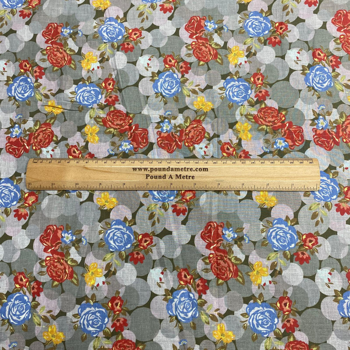 Pound A Metre Luxury Dressmaking 100% Digital Printed Cotton Lawn- 55" (Red & Blue)