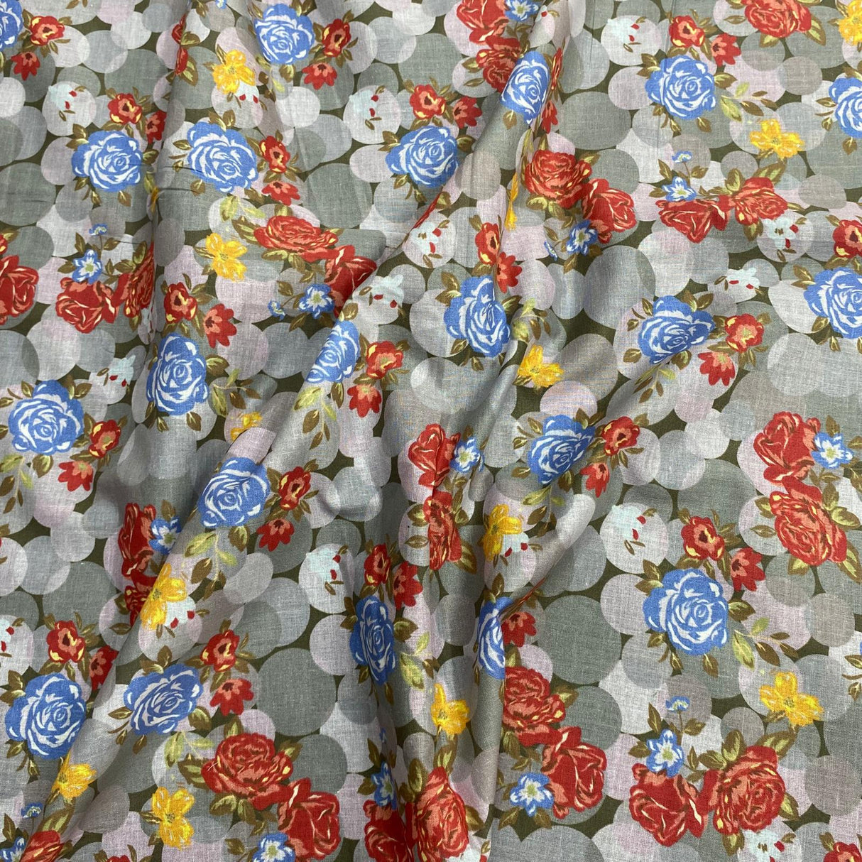 Pound A Metre Luxury Dressmaking 100% Digital Printed Cotton Lawn- 55" (Red & Blue)