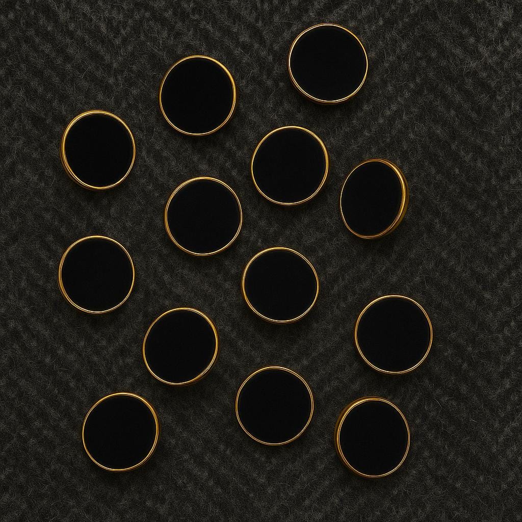 Pound A Metre Matte Black and Glossy Gold Button 12 Pack – Premium Sewing & Craft Embellishments