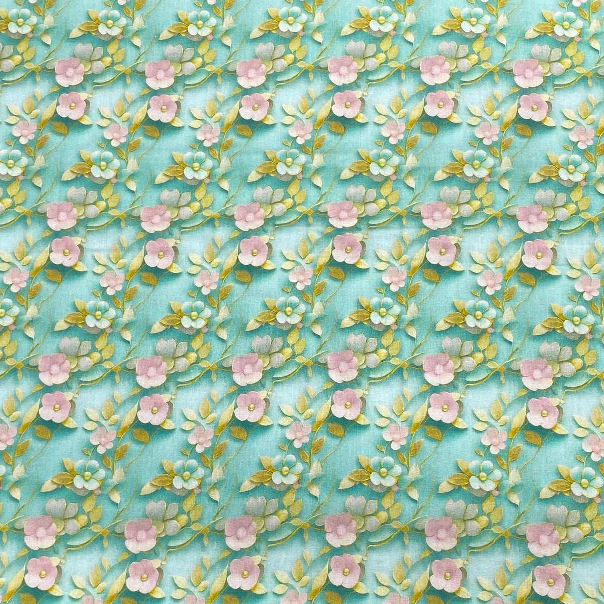 Pound A Metre Per Metres Per Metre 100% Digital Cotton Print - (Mint Daisy)