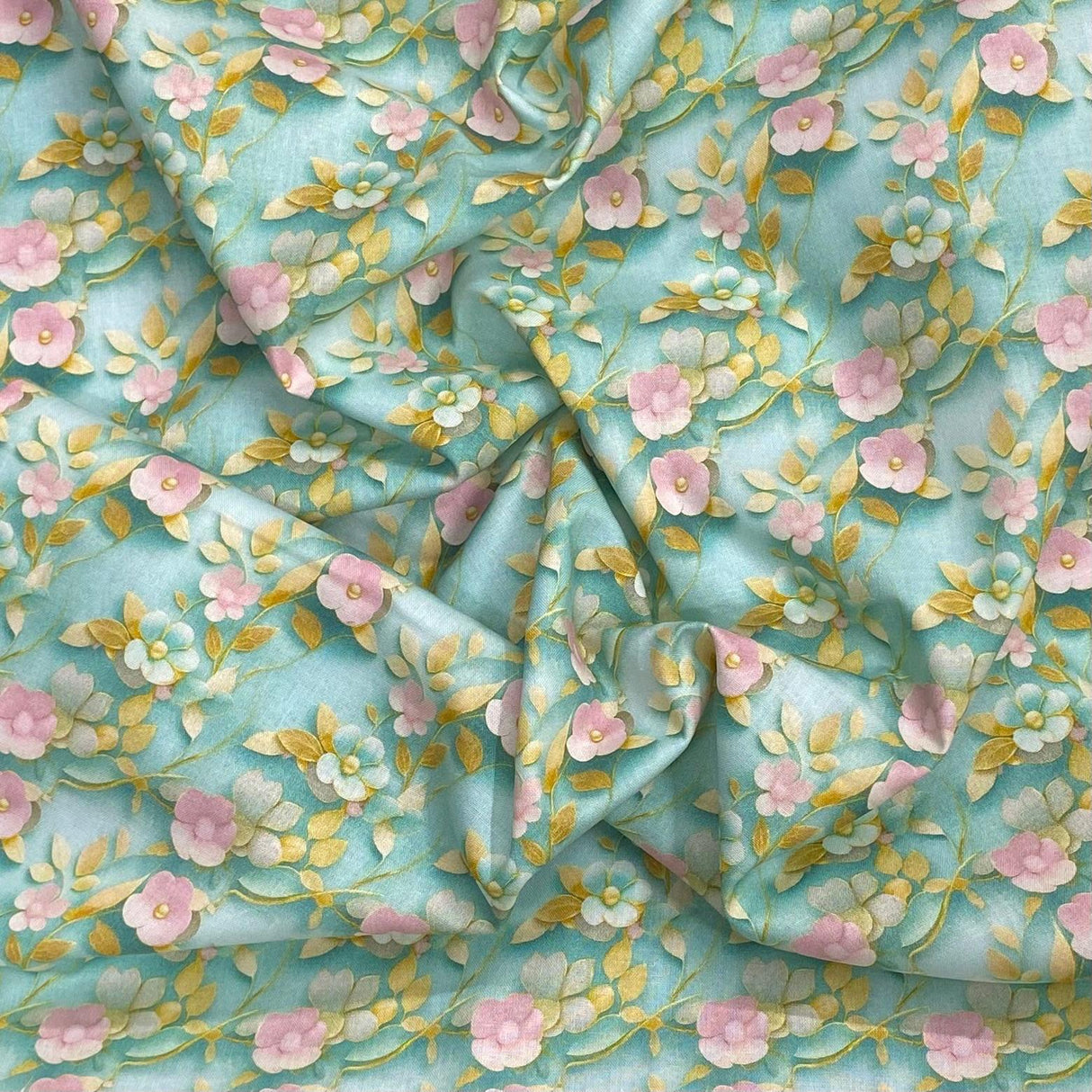 Pound A Metre Per Metres Per Metre 100% Digital Cotton Print - (Mint Daisy)