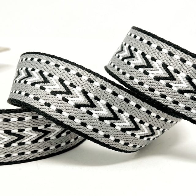 Pound A Metre Per Metre Arrow Weave Webbing: For Bag Straps- (Black/grey/white) 38mm / 40mm