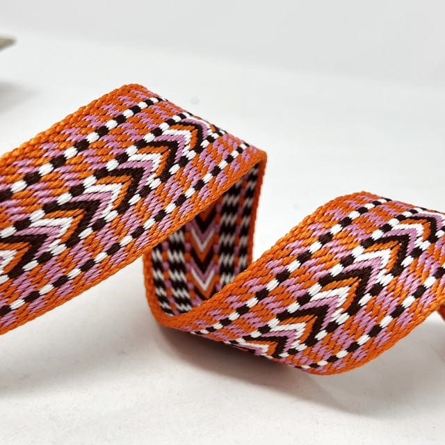 Pound A Metre Per Metre Arrow Weave Webbing: For Bag Straps- (Orange/pink/black) 38mm / 40mm