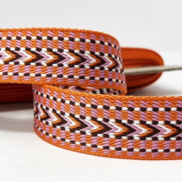 Pound A Metre Per Metre Arrow Weave Webbing: For Bag Straps- (Orange/pink/black) 38mm / 40mm