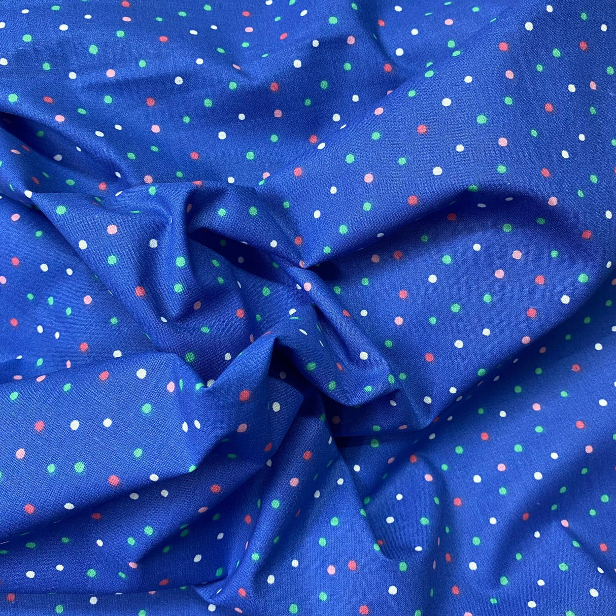 Pound A Metre Per Metre Per Metre Beautiful Digitally Printed 100% Cotton- 45" Wide (Blue Polka)