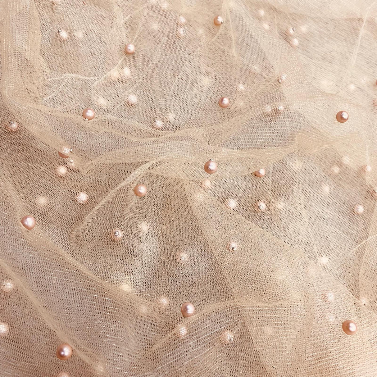 Pound A Metre Per Metre Luxurious Beads On Mesh - 55" wide (Beige)