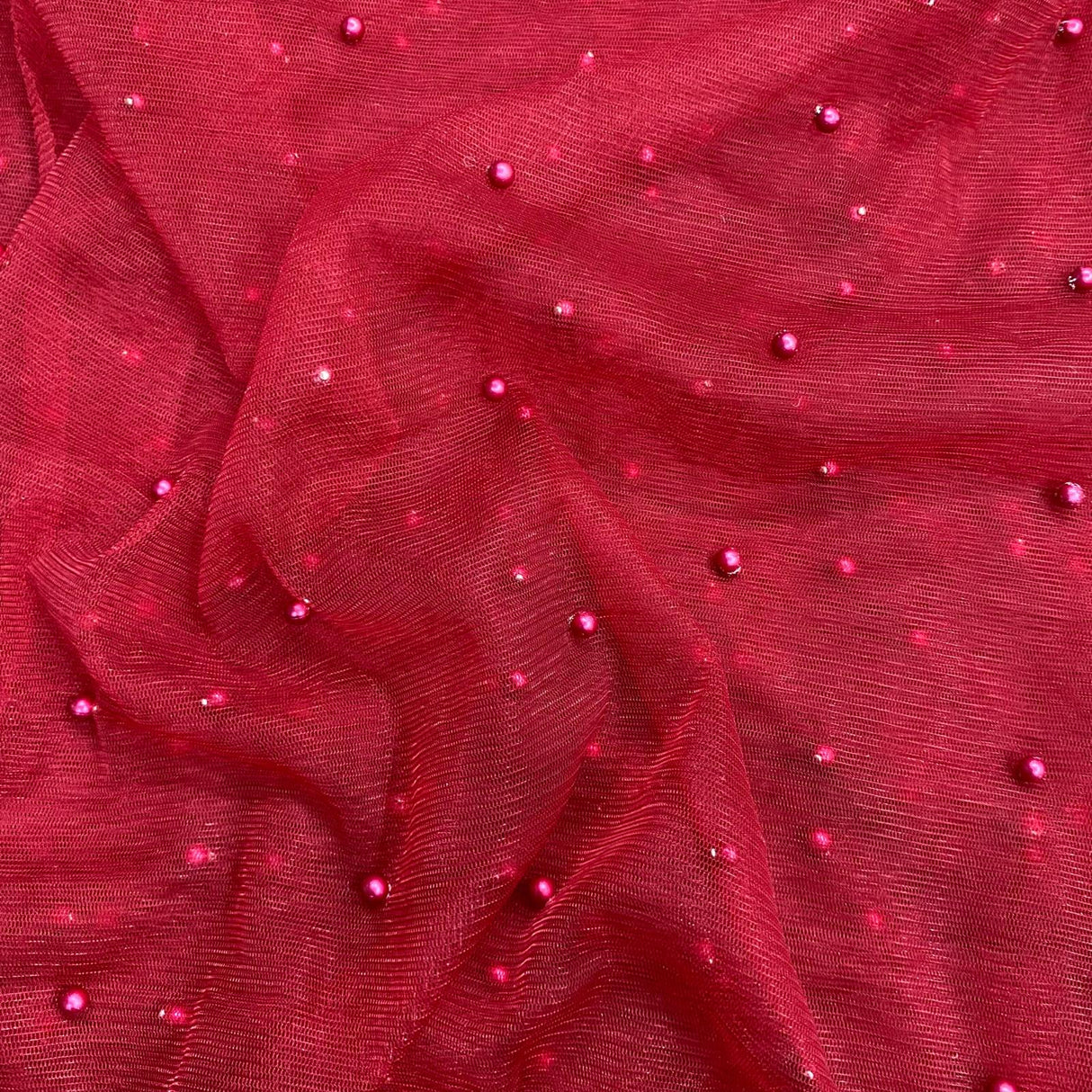 Pound A Metre Per Metre Luxurious Beads On Mesh - 55" wide (Maroon)