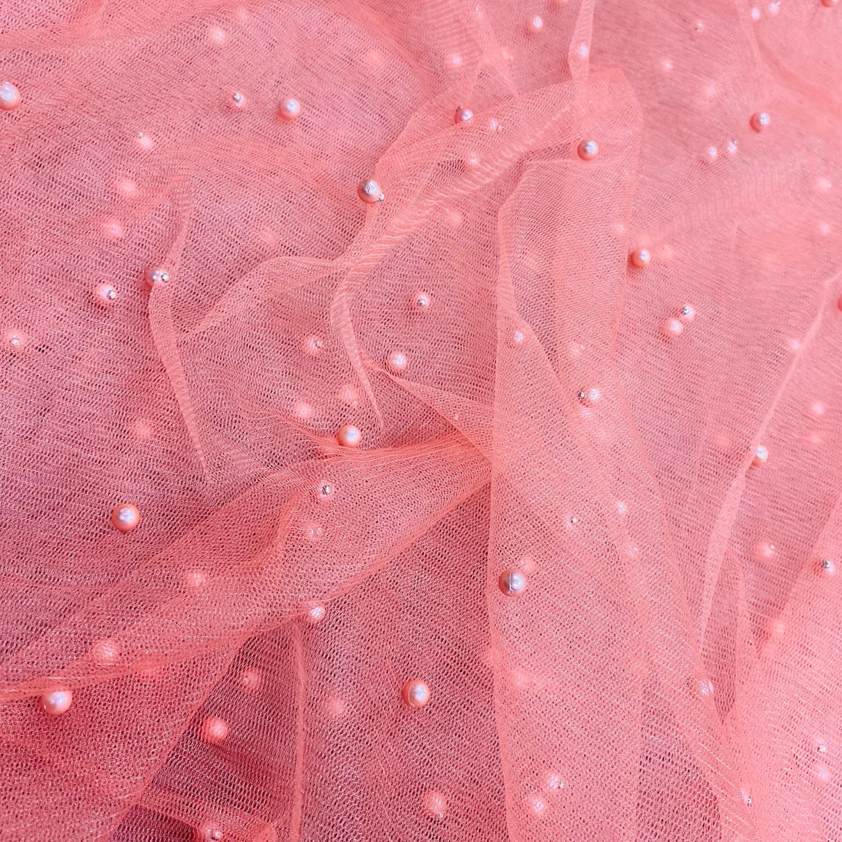 Pound A Metre Per Metre Luxurious Beads On Mesh - 55" wide (Peach)