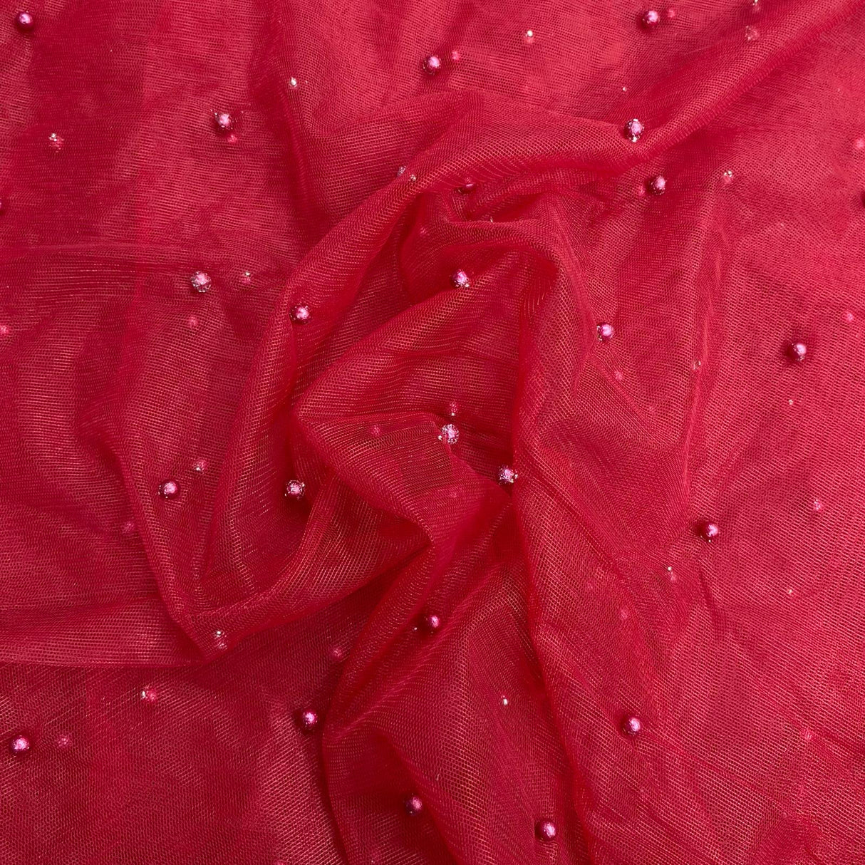 Pound A Metre Per Metre Luxurious Beads On Mesh - 55" wide (Red)