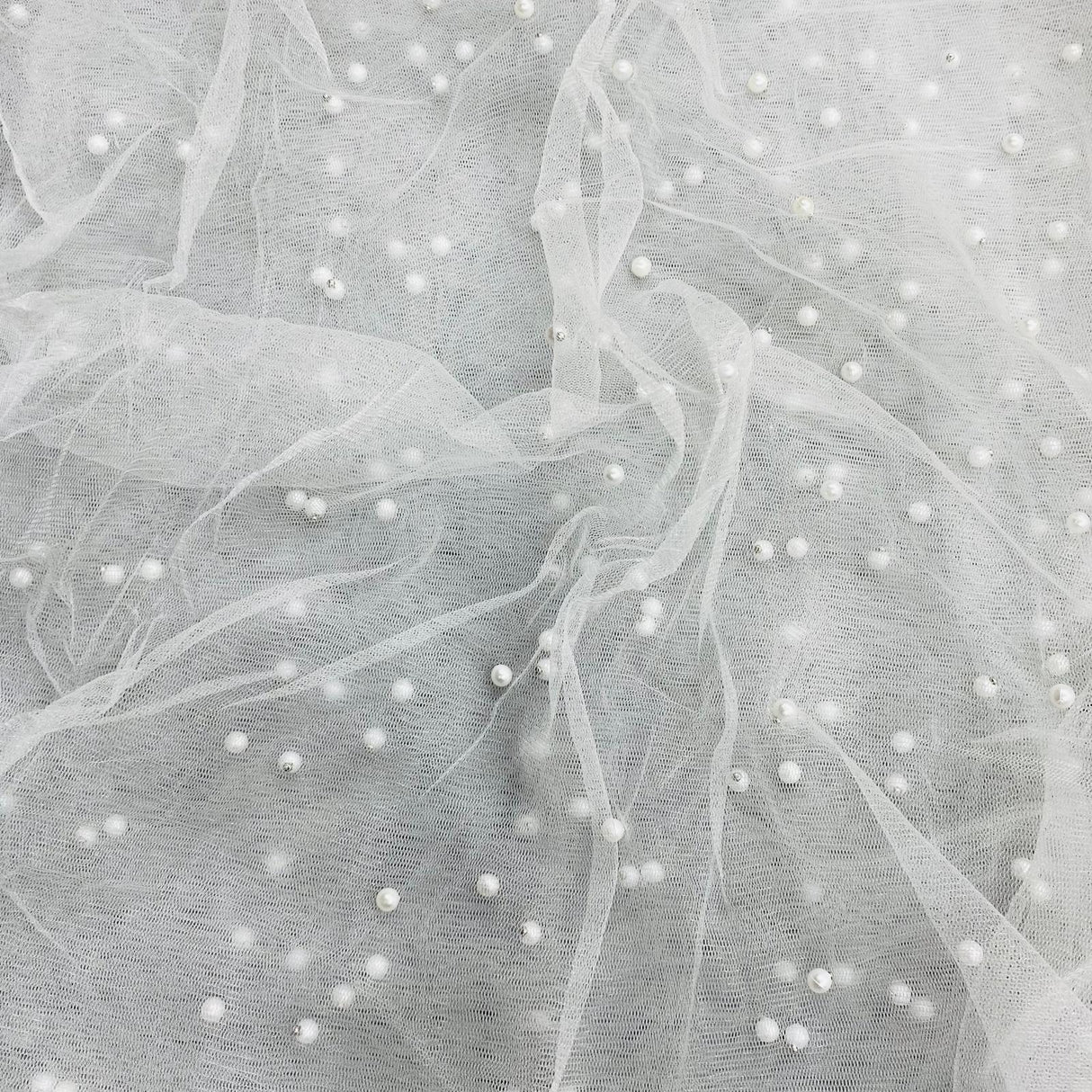 Pound A Metre Per Metre Luxurious Beads On Mesh - 55" wide (White)