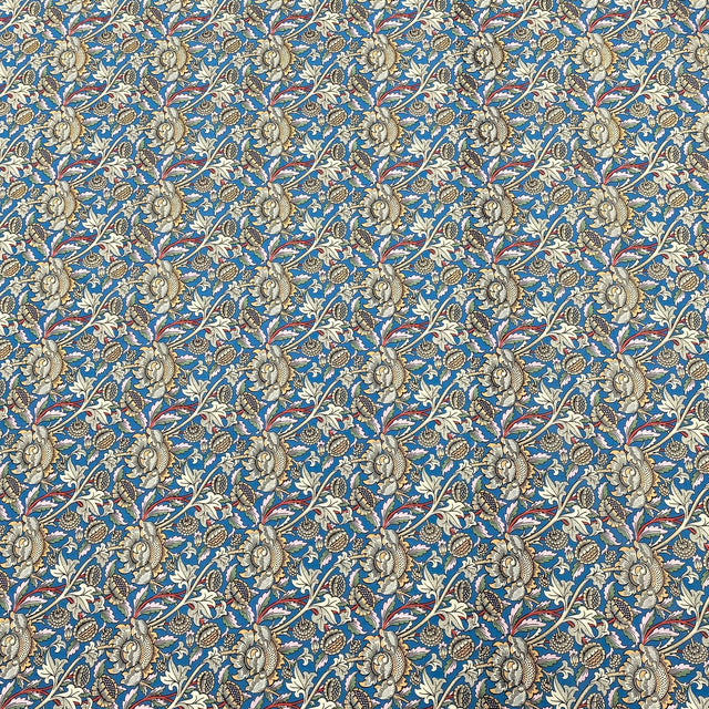 Pound A Metre Per Metre Luxury Dressmaking 100% Cotton Lawn- 60" (Blue Flowers)