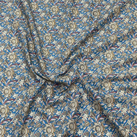 Pound A Metre Per Metre Luxury Dressmaking 100% Cotton Lawn- 60" (Blue Flowers)