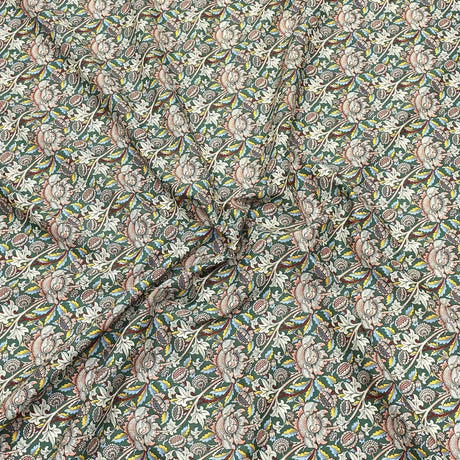 Pound A Metre Per Metre Luxury Dressmaking 100% Cotton Lawn- 60" (Green Flowers)