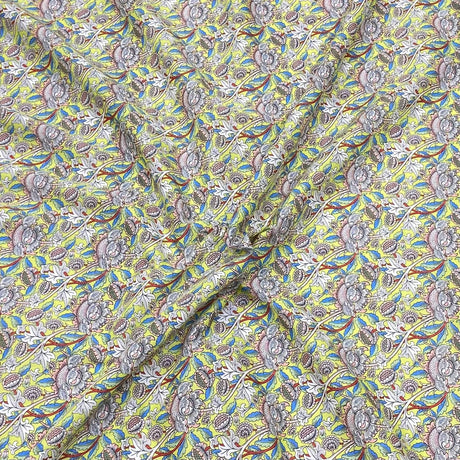 Pound A Metre Per Metre Luxury Dressmaking 100% Cotton Lawn- 60" (Lime Flowers)