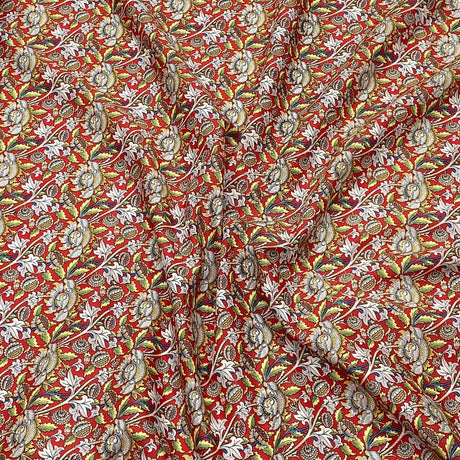 Pound A Metre Per Metre Luxury Dressmaking 100% Cotton Lawn- 60" (Red Flowers)