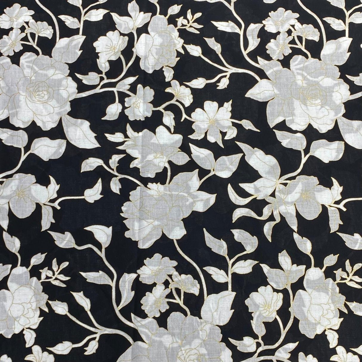 Pound A Metre Per Metre Luxury Dressmaking 100% Digital Printed Cotton Lawn- 55" (Black)