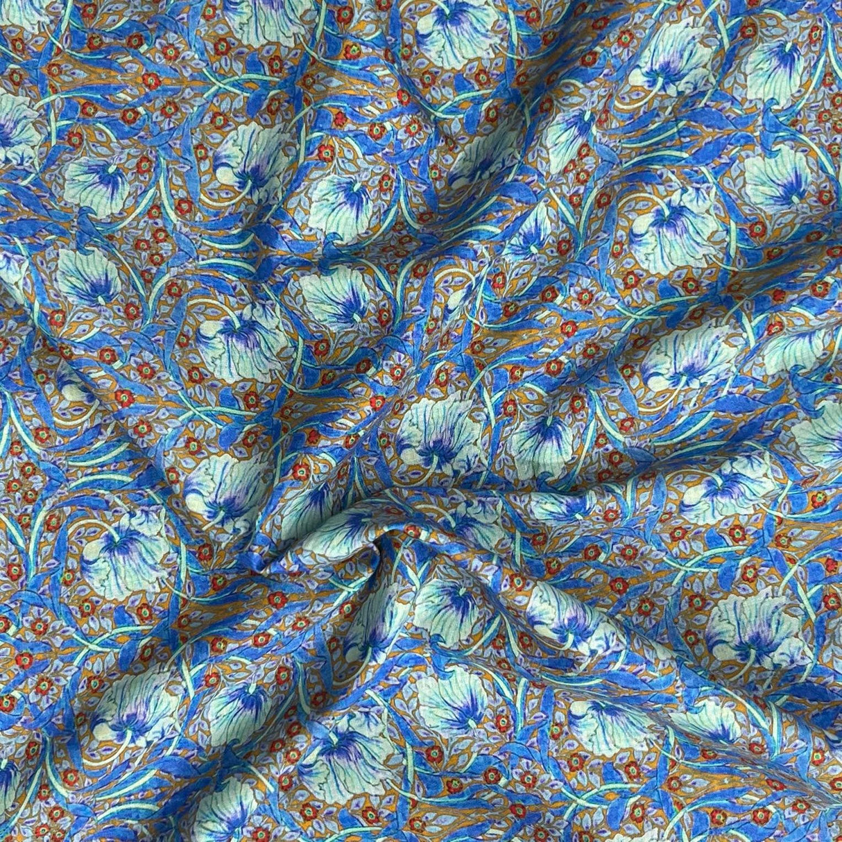 Pound A Metre Per Metre Luxury Dressmaking 100% Digital Printed Cotton Lawn- 55" (Blue)