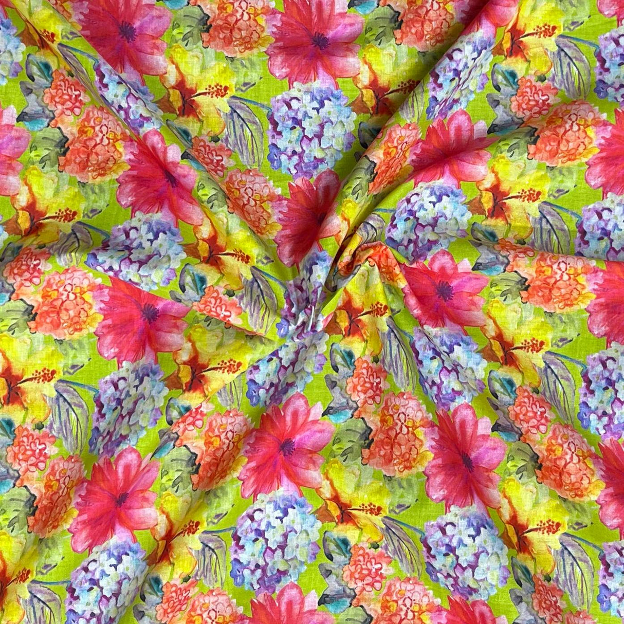 Pound A Metre Per Metre Luxury Dressmaking 100% Digital Printed Cotton Lawn- 55" (Bright Garden)