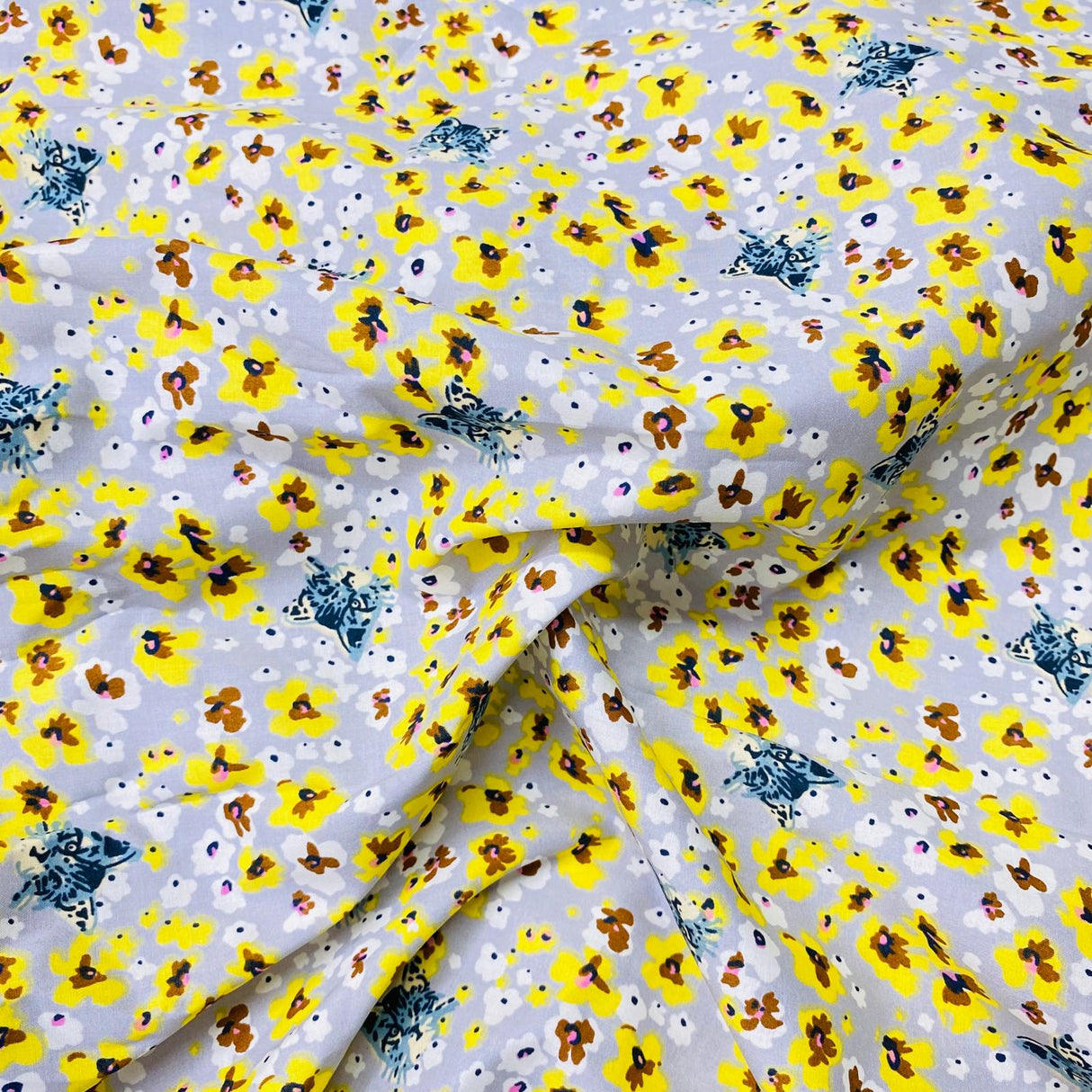 Pound A Metre 3 Metres Per Metre Luxury Dressmaking 100% Digital Printed Cotton Lawn- 55" (Cat)