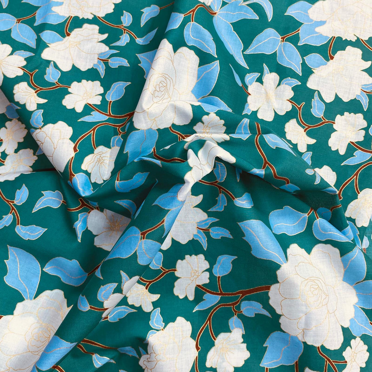 Pound A Metre Per Metre Luxury Dressmaking 100% Digital Printed Cotton Lawn- 55" (Green)