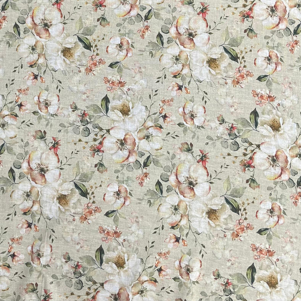 Pound A Metre Per Metre Luxury Dressmaking 100% Digital Printed Cotton Lawn- 55" (Ivory)