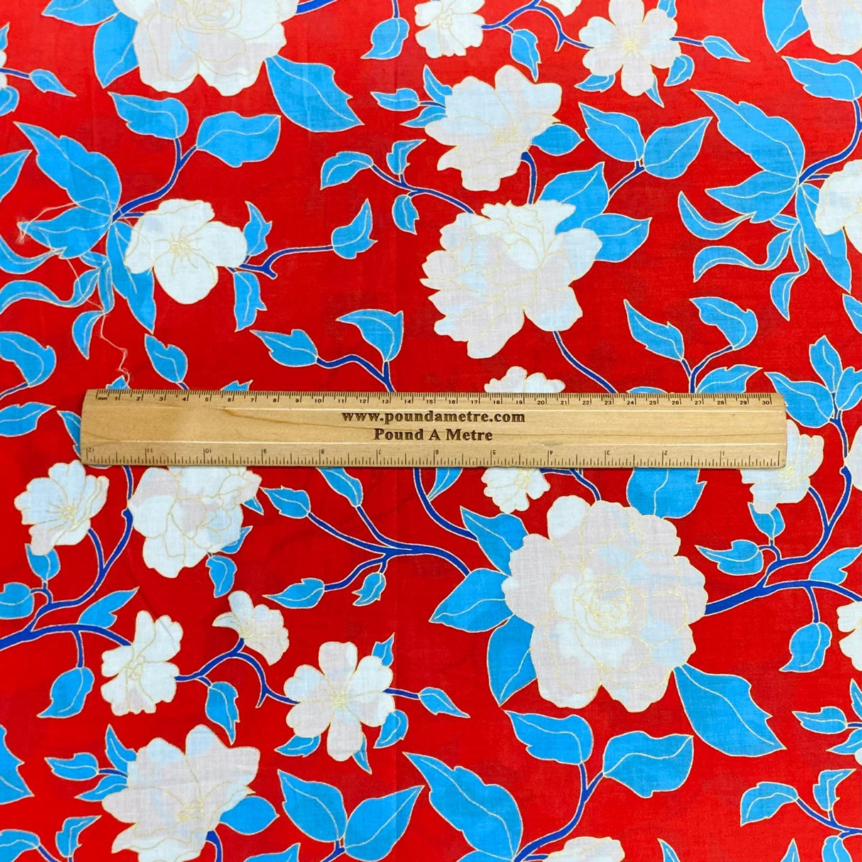 Pound A Metre Per Metre Luxury Dressmaking 100% Digital Printed Cotton Lawn- 55" (Red)