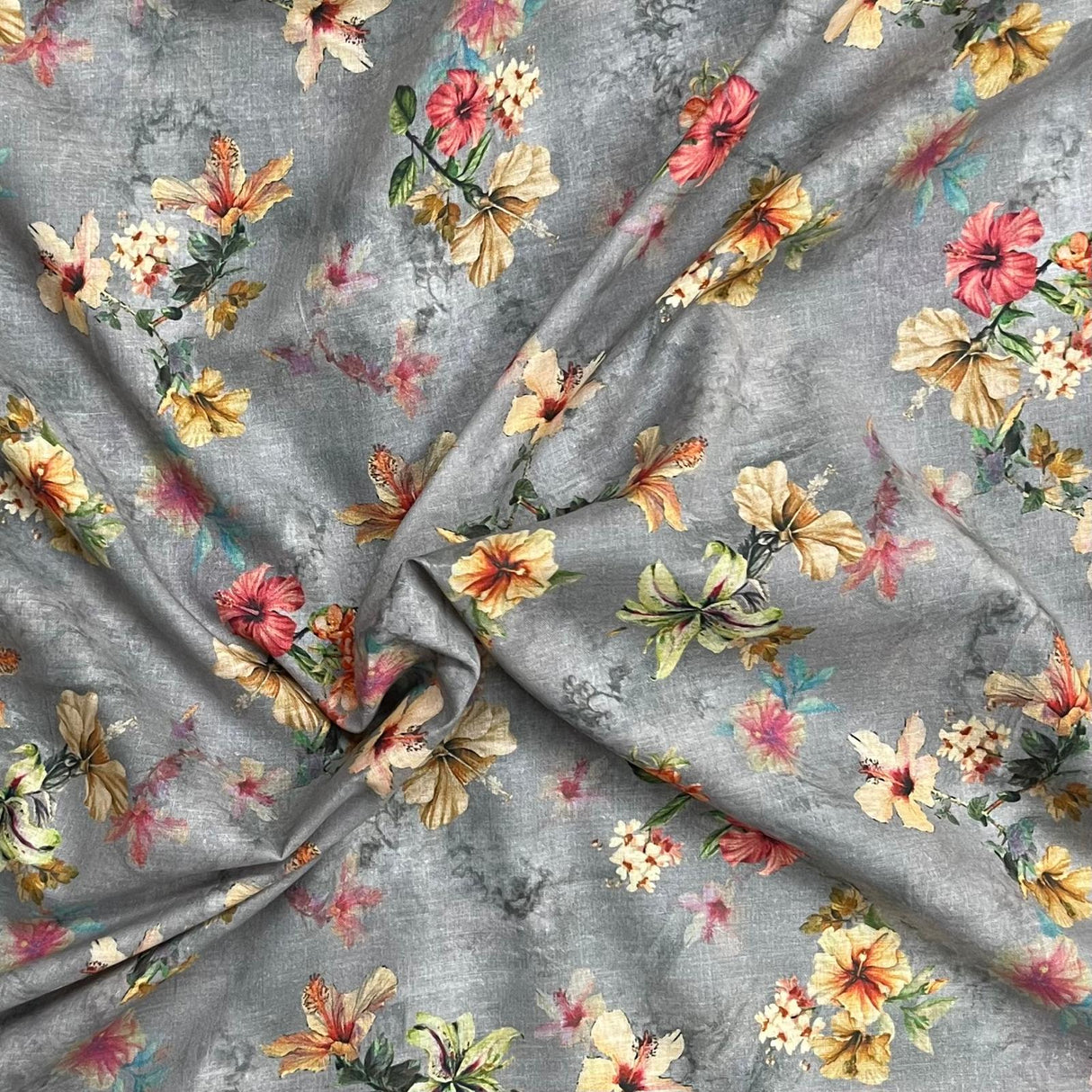 Pound A Metre Per Metre Luxury Dressmaking 100% Digital Printed Cotton Lawn- 55" (Stone Garden)