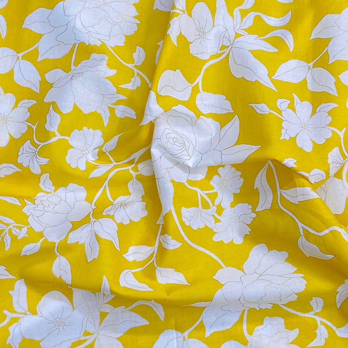 Pound A Metre Per Metre Luxury Dressmaking 100% Digital Printed Cotton Lawn- 55" (Yellow)