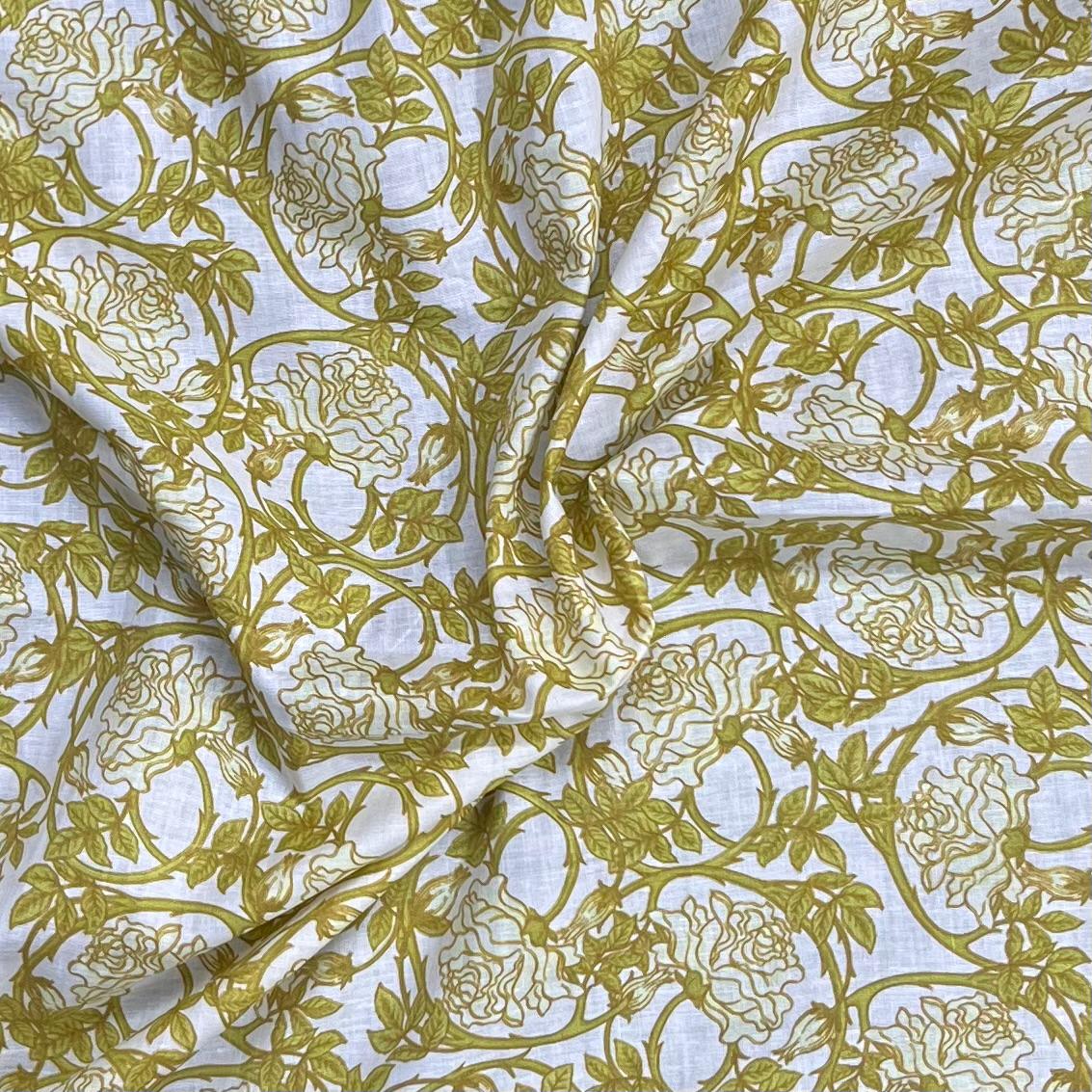 Pound A Metre Per Metre Luxury Dressmaking 100% Digital Printed Cotton Lawn- 55" (Yellow & White)