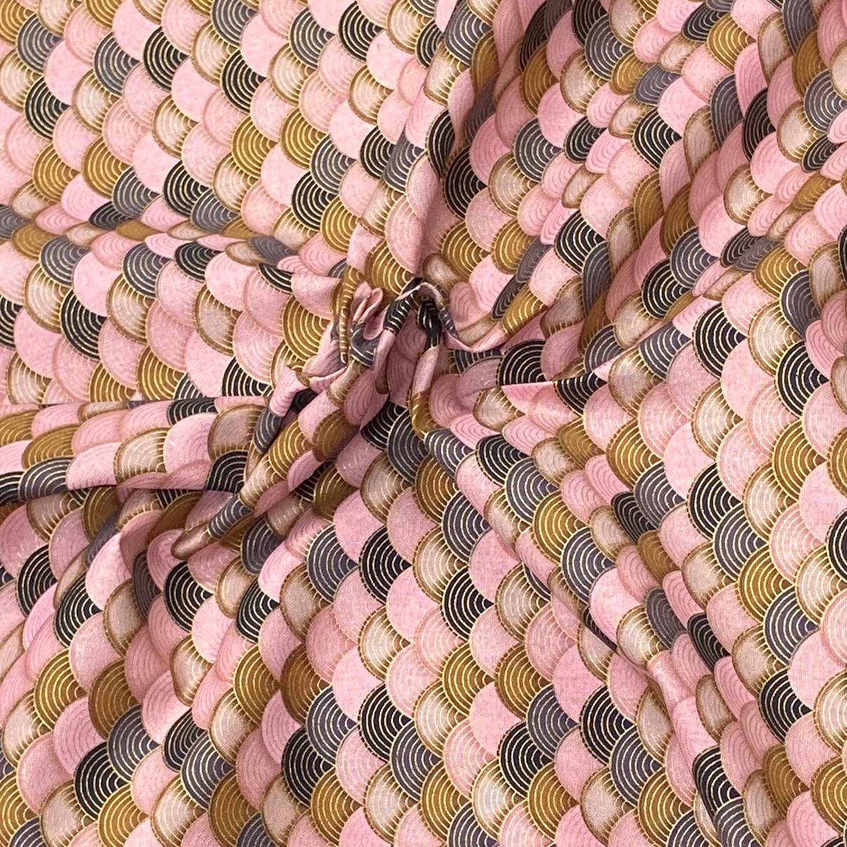 Pound A Metre Per Metre Per Metre Oriental Gold Foil Printed Cotton - 55" Wide (Baby Waves)