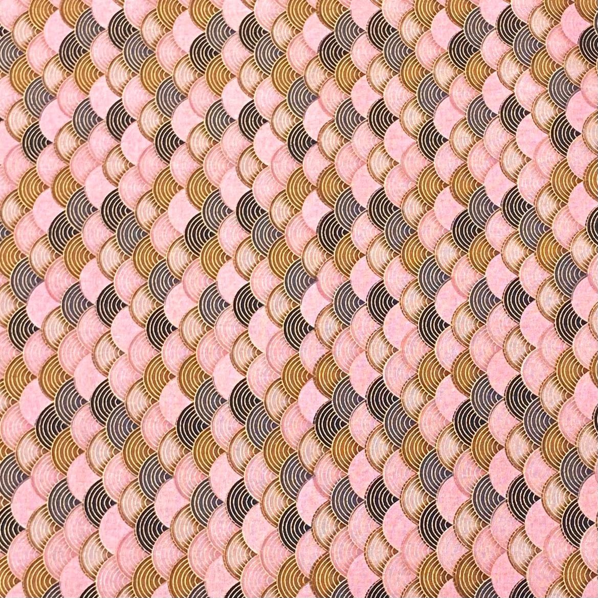 Pound A Metre Per Metre Per Metre Oriental Gold Foil Printed Cotton - 55" Wide (Baby Waves)