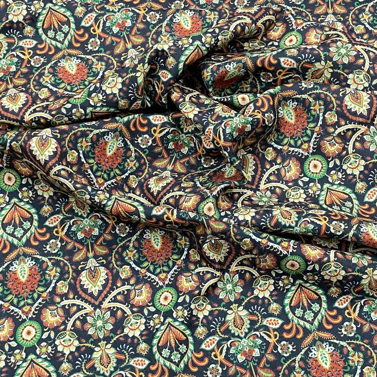 Pound A Metre Per Metre Per Metre Printed Cashmere Effect Crepe Fabric- 45" Wide (Black)