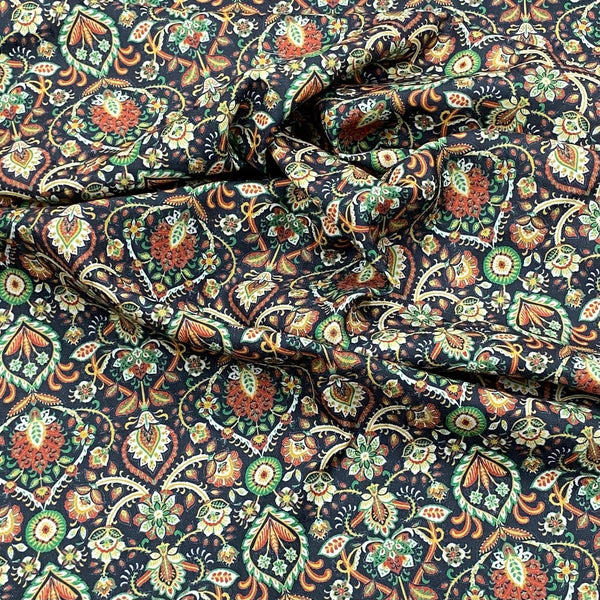 Pound A Metre Per Metre Per Metre Printed Cashmere Effect Crepe Fabric- 45" Wide (Black)