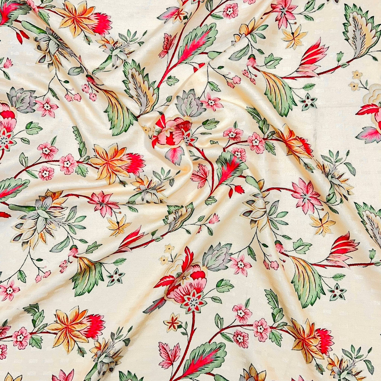 Pound A Metre Per Metres Per Metre Printed Cashmere Effect Crepe Fabric- 45" Wide (Cream Garden)