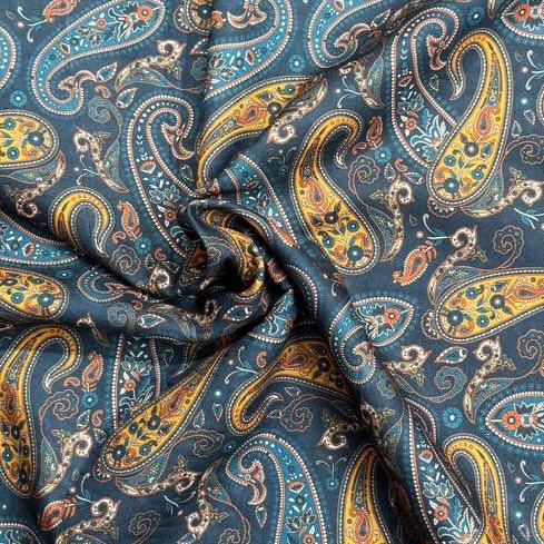Pound A Metre Per Metre Printed Cashmere Effect Crepe Fabric- 45" Wide (Navy Paisley)