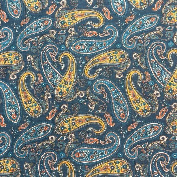 Pound A Metre Per Metre Printed Cashmere Effect Crepe Fabric- 45" Wide (Navy Paisley)