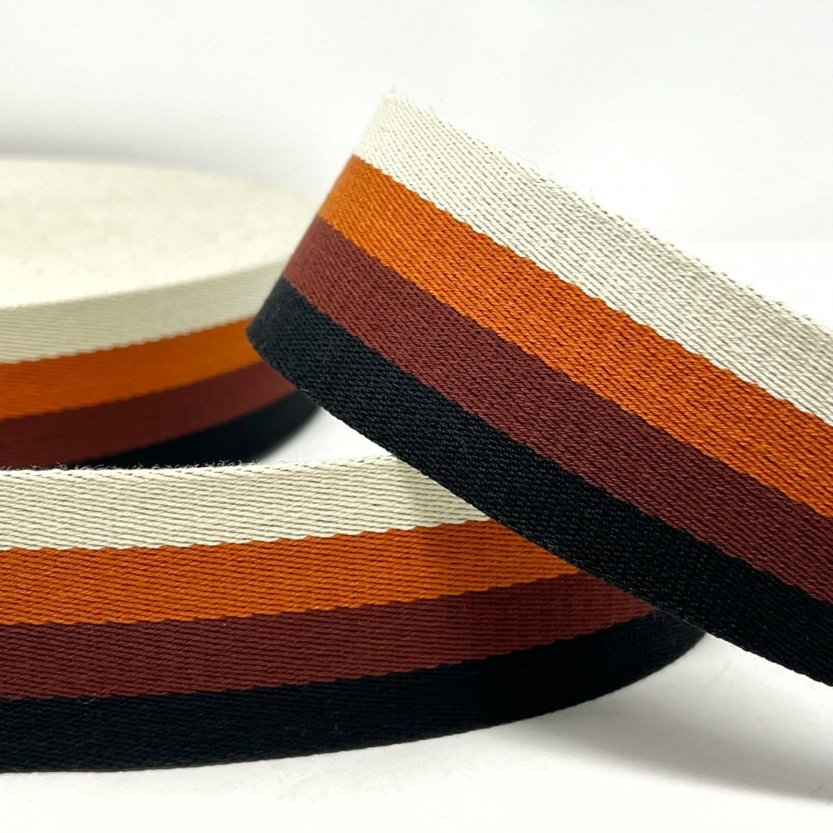 Pound A Metre Per Metre Stripe Webbing, 50mm - (Black, Coffee & Caramel)