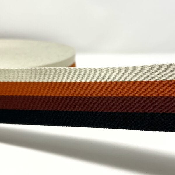 Pound A Metre Per Metre Stripe Webbing, 50mm - (Black, Coffee & Caramel)