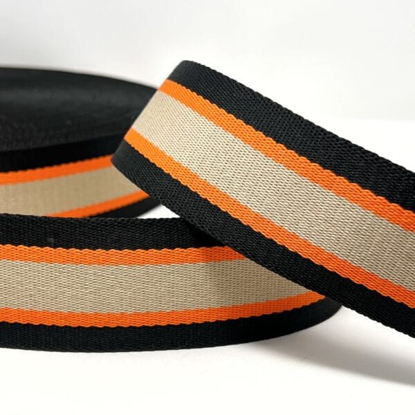Pound A Metre Per Metre Stripe Webbing, 50mm - (Black & Orange)