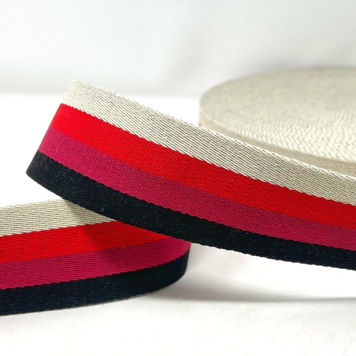 Pound A Metre Per Metre Stripe Webbing, 50mm - (Black, Red& Naturals)