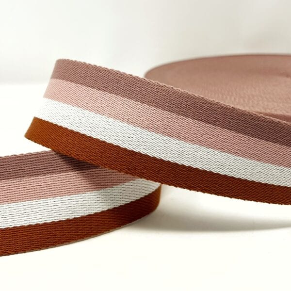 Pound A Metre Per Metre Stripe Webbing, 50mm - (Caramel, Pink& Beige)