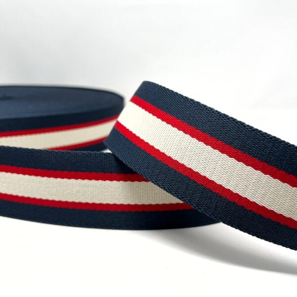 Pound A Metre Per Metre Stripe Webbing, 50mm - (Navy,Red & Beige)